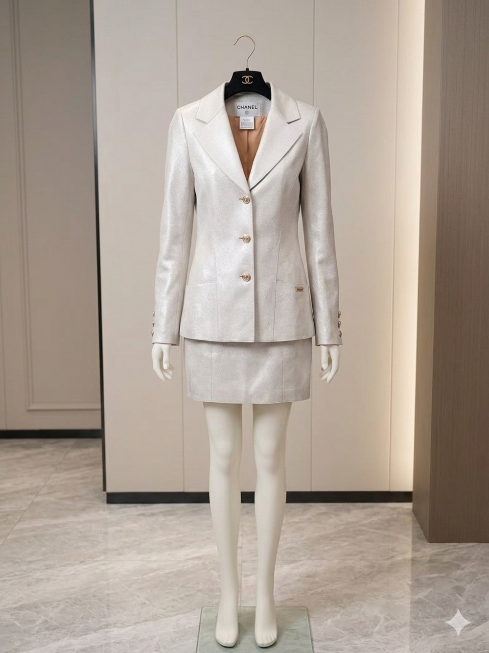 Chanel lamb Leather Blazer and Skirt Set